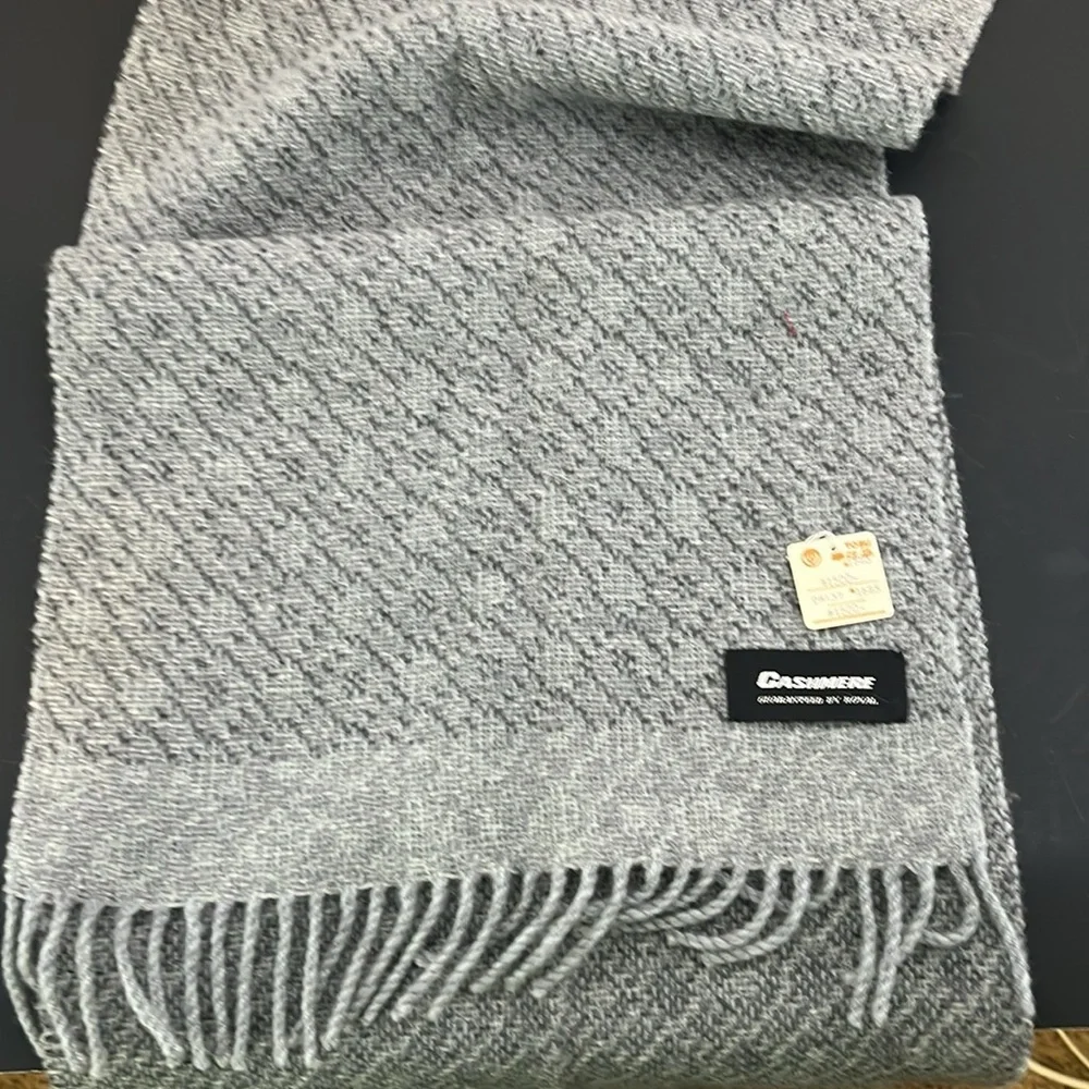 Vintage Gray Fringed Cashmere Scarf by Royal - NWT